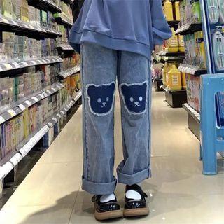 Bear Applique Wide Leg Jeans
