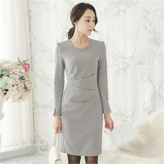 Slit-cuff Pleated Sheath Dress