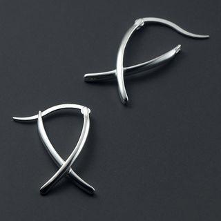 Geometric Sterling Silver Earring 1 Pair - S925 Silver Ear Buckle - Silver - One Size