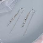 Sterling Silver Bead Fringed Threader Earring 1 Pair - Tassel - Silver - One Size