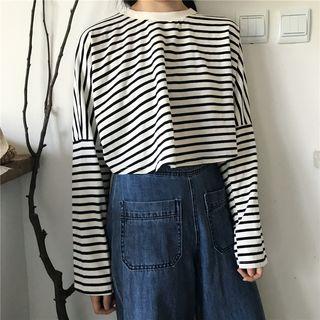 Striped Loose-fit Long-sleeve Cropped T-shirt