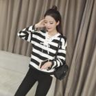 Lace-up Striped Long-sleeve T-shirt