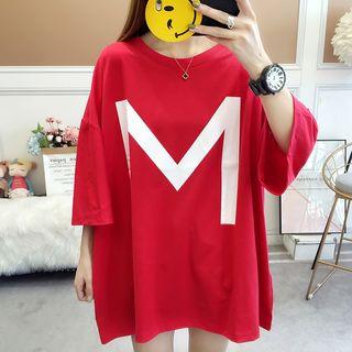 3/4-sleeve Lettering Oversize T-shirt