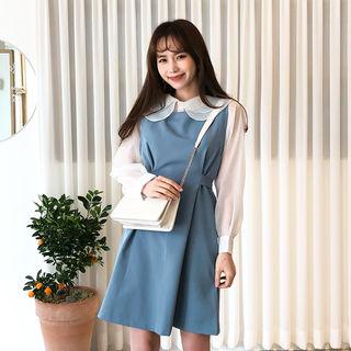 Set: Capelet Chiffon Blouse + Sleeveless A-line Dress