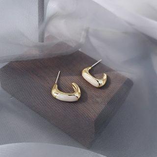 Geometric Hoop Earring 1 Pair - Gold & White - One Size