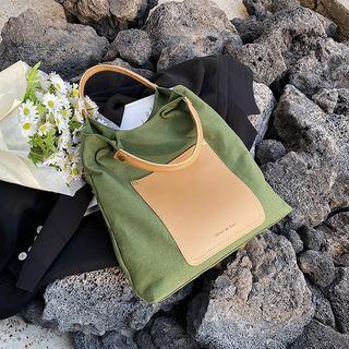 Top Handle Contrast Panel Crossbody Bag