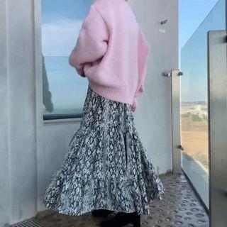 Wrap-front Python Long Tiered Dress
