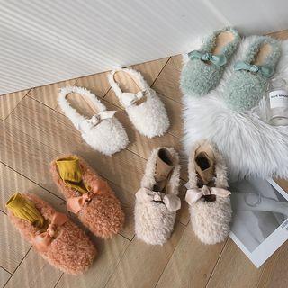 Bow-accent Faux Shearling Mules