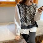 Long-sleeve Mock Two-piece Knit Panel Top
