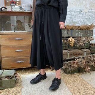 Drawstring Waist Wide-leg Pants Black - One Size