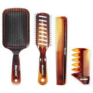 Set Of 4: Plastic Hair Brush / Comb (assorted Designs)
