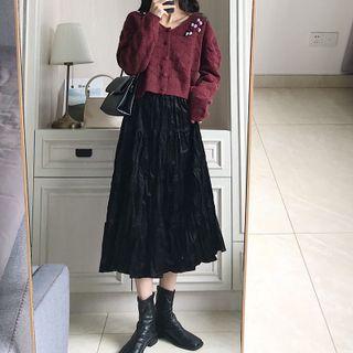 Plain Cropped Sweater / Midi A-line Skirt / Set