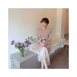 3/4-sleeve Slit-hem Knit Dress