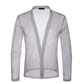 Mesh Deep V Long-sleeve Top