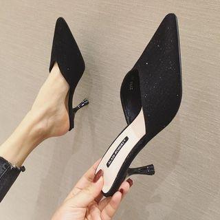 Glitter Pointy-toe Kitten Heel Mules