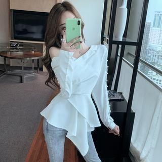 Long-sleeve Rivet Peplum Top