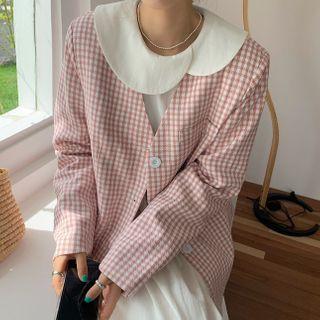 Plaid Single-breasted Jacket Pink - One Size
