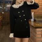 Lace Trim Coat / Mini Pencil Skirt