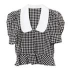 Short-sleeve Gingham Check Cropped Blouse