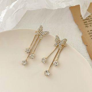 Butterfly Rhinestone Fringed Earring 1 Pair - 01 - Silver Stud - Gold - One Size
