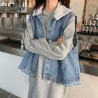 Long-sleeve T-shirt / Single-breasted Denim Vest