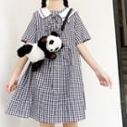 Collared Gingham Short-sleeve Mini A-line Dress As Shown In Figure - One Size