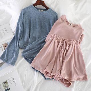 Set: Long-sleeve T-shirt + High-waist Wide-leg Pants