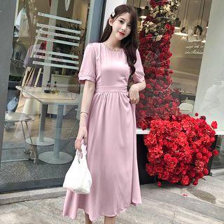Short-sleeve  Midi A-line Dress