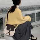 Fluffy Panel Flap Crossbody Bag Panel - White & Brown - One Size