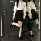Puff-sleeve Shirt / Camisole Top / Mini A-line Skirt