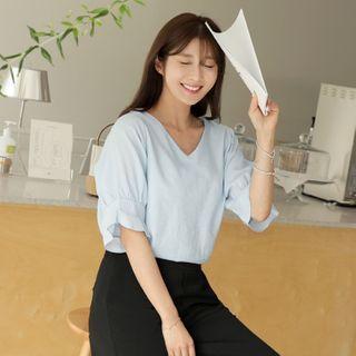 V-neck Bell-cuff Top