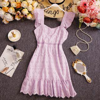 Ruffle Strap A-line Eyelet Lace Dress