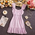 Ruffle Strap A-line Eyelet Lace Dress