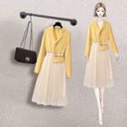 Long-sleeve Mock Two-piece Mesh Midi Dress