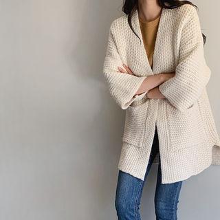 3/4-sleeve Open-front Cardigan Ivory - One Size