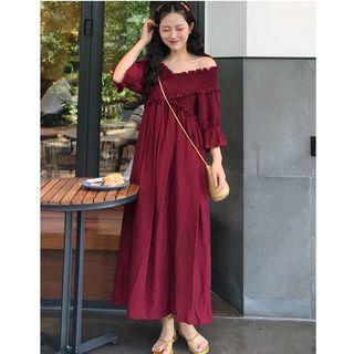 Off-shoulder 3/4-sleeve Midi Dress