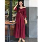 Off-shoulder 3/4-sleeve Midi Dress