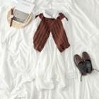Long-sleeve Plain Button-down Shirt / Striped Knit Vest