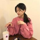 Long-sleeve Plain Loose Fit Top Pink - One Size