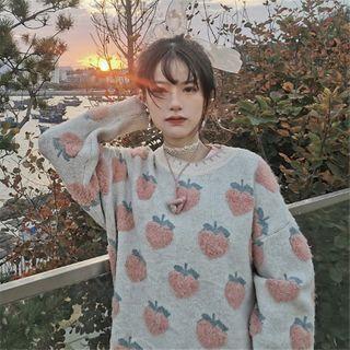 Peach Print Sweater Off-white - One Size