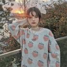 Peach Print Sweater Off-white - One Size