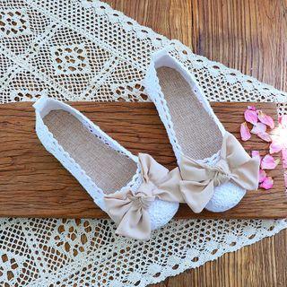 Lace Bow Accent Crochet Panel Flats