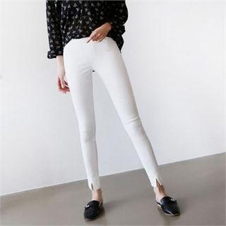 Band-waist Slit-front Leggings Pants