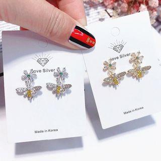 Rhinestone Bee & Flower Dangle Earring