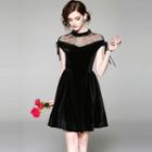 Mesh Yoke A-line Velvet Cocktail Dress