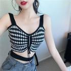 Drawstring Houndstooth Knit Top