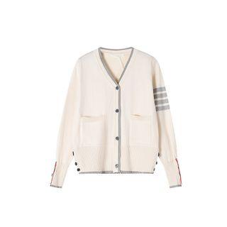 V Neck Color Block Long Sleeve Over-sized Cardigan