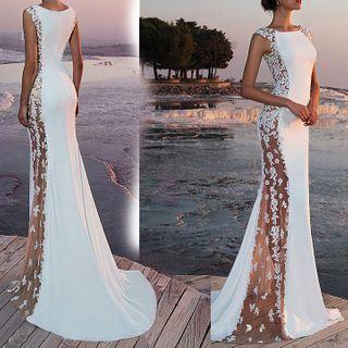 Sleeveless Lace Panel A-line Wedding Dress