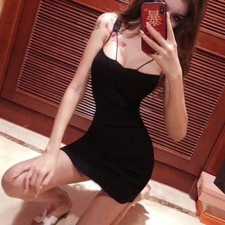Strappy Mini Knit Sheath Dress Black - One Size