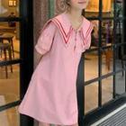 Short-sleeve Sailor Collar Shirt Dress Pink - One Size